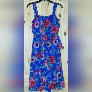 Luxology Blue and Red Floral Kids Casual Dress Size Small